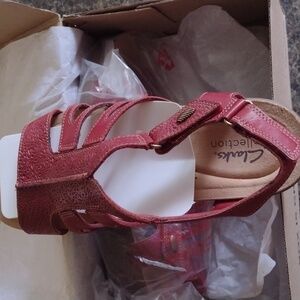 Clarks April Belle Red Leather Sandals New